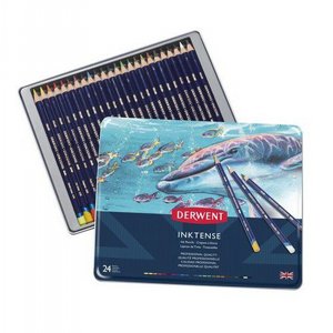 Derwent Inktense עפרונות צבעוניים דיו 24 צבעים Derwent Inktense עפרונות צבעוניים דיו 24 צבעים