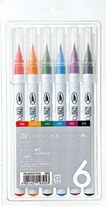 zig clean color real brush טוש מכחול זיג על בסיס מים סט 6 צבעים zig clean color real brush טוש מכחול זיג על בסיס מים סט 6 צבעים