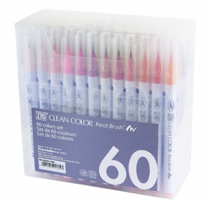 zig clean color real brush טוש מכחול זיג על בסיס מים סט 60 צבעים zig clean color real brush טוש מכחול זיג על בסיס מים סט 60 צבעים
