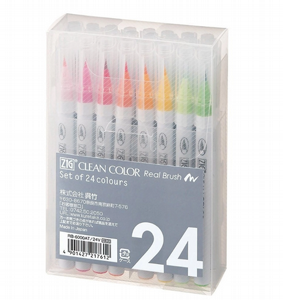 zig clean color real brush טוש מכחול זיג על בסיס מים סט 24 צבעים zig clean color real brush טוש מכחול זיג על בסיס מים סט 24 צבעים