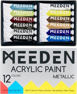 סט 12 צבעי אקריליק בגוונים מטליים 12 מ'ל- MEEDEN סט 12 צבעי אקריליק בגוונים מטליים 12 מ'ל- MEEDEN