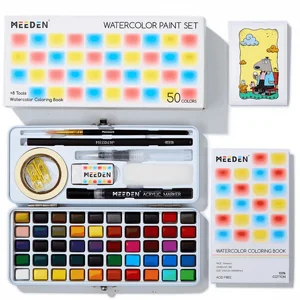 MEEDEN ערכת 50 צבעי מים עם אביזרים וספרון צביעה MEEDEN ערכת 50 צבעי מים עם אביזרים וספרון צביעה